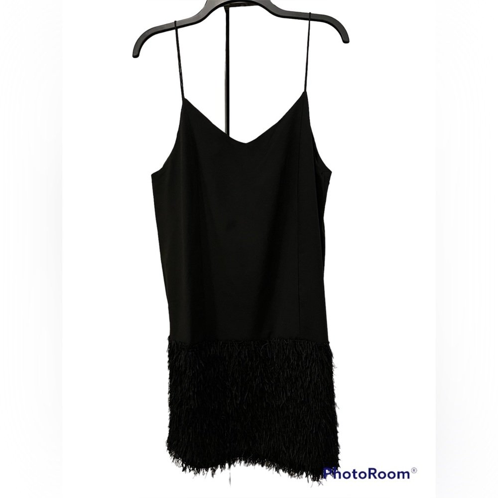 V-Neck Black Strap Shift Formal/Cocktail/Wedding Dress with Fringe Bottom